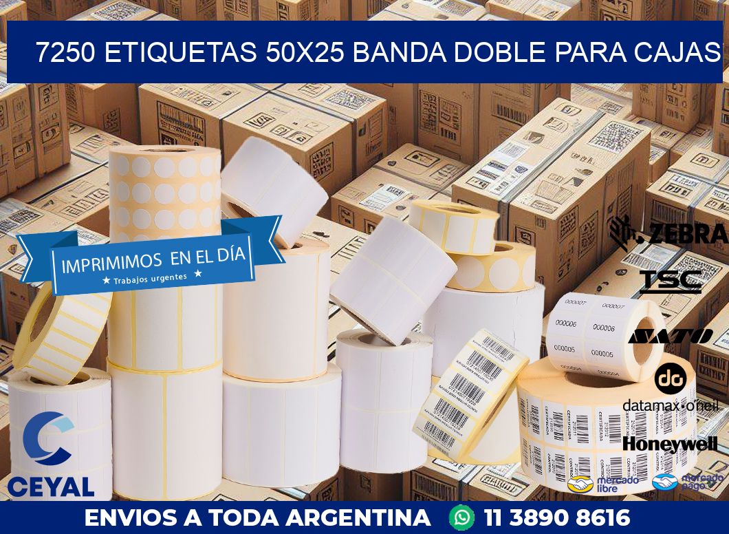 7250 ETIQUETAS 50X25 BANDA DOBLE PARA CAJAS