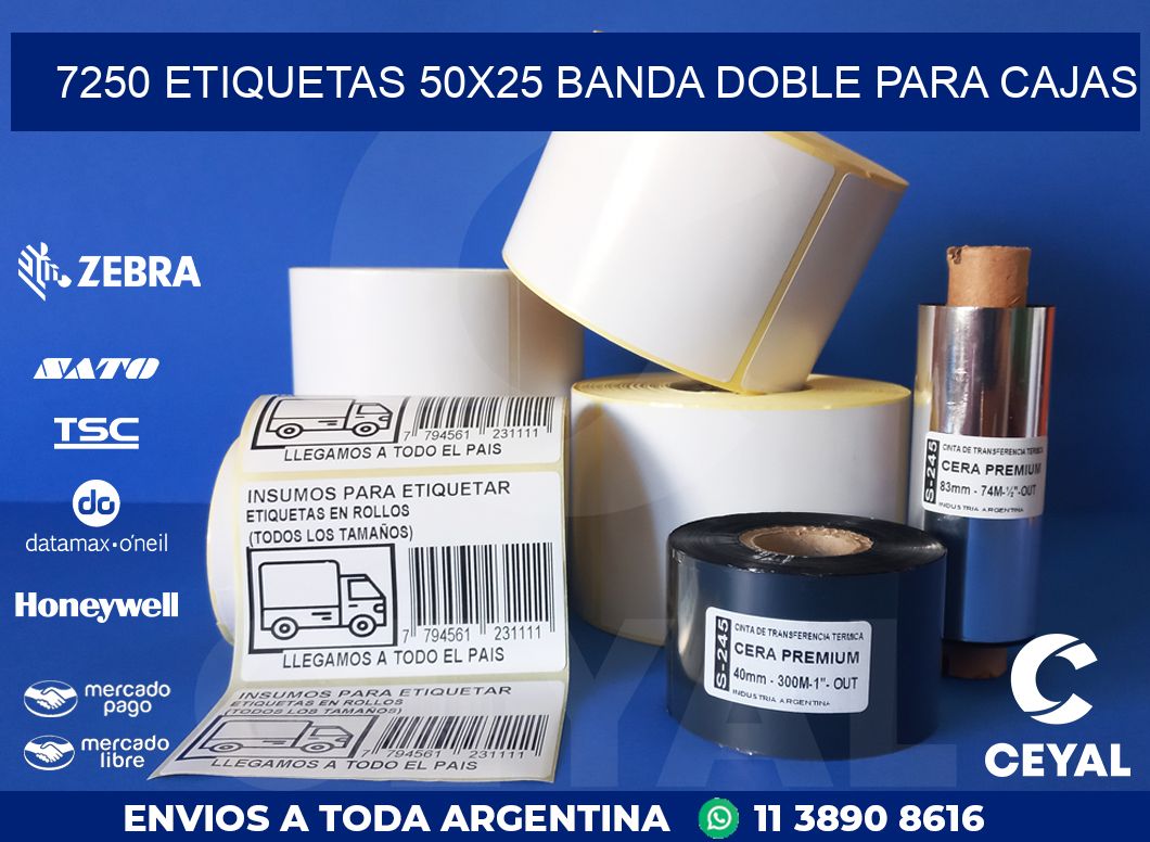 7250 ETIQUETAS 50X25 BANDA DOBLE PARA CAJAS