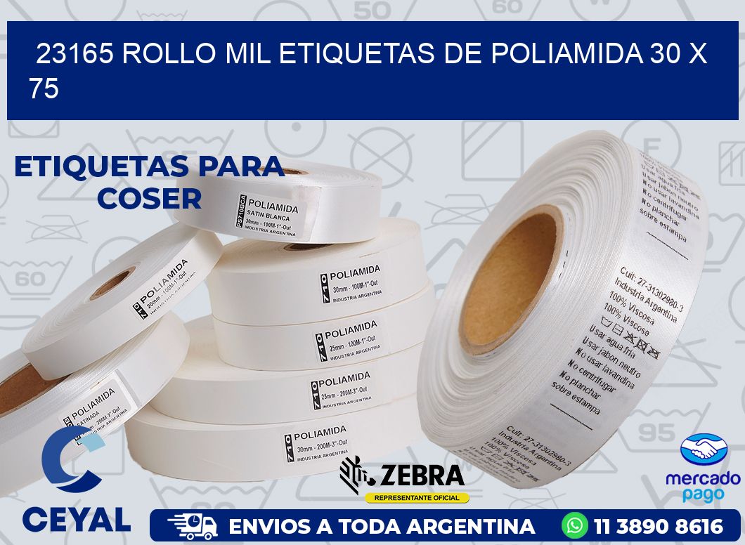 23165 ROLLO MIL ETIQUETAS DE POLIAMIDA 30 X 75