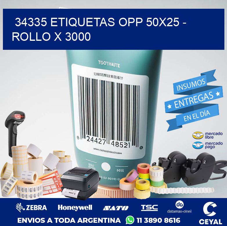 34335 ETIQUETAS OPP 50X25 - ROLLO X 3000