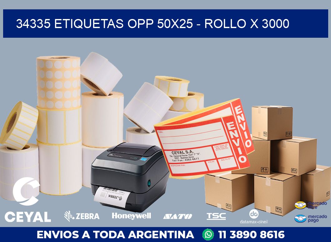 34335 ETIQUETAS OPP 50X25 - ROLLO X 3000