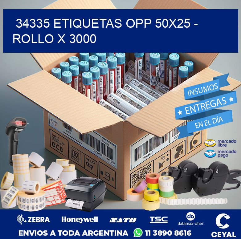 34335 ETIQUETAS OPP 50X25 - ROLLO X 3000