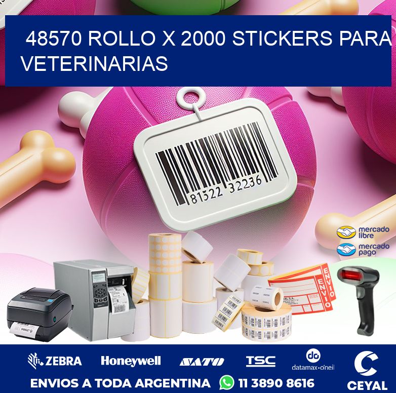 48570 ROLLO X 2000 STICKERS PARA VETERINARIAS