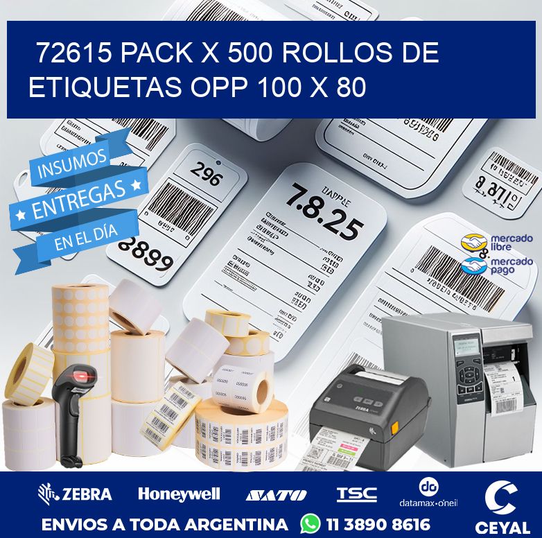 72615 PACK X 500 ROLLOS DE ETIQUETAS OPP 100 X 80