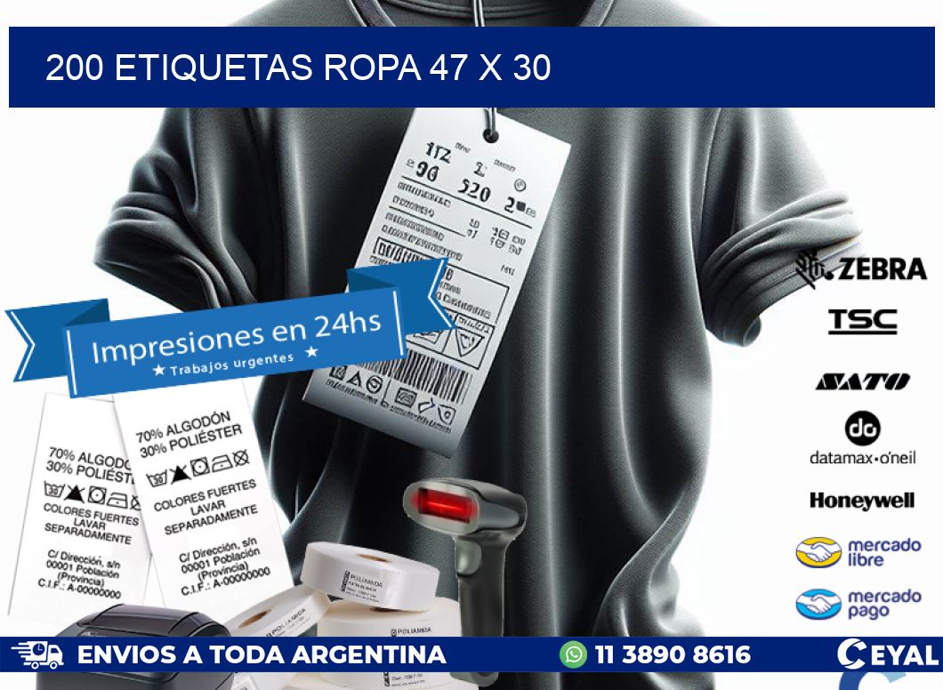 200 ETIQUETAS ROPA 47 x 30