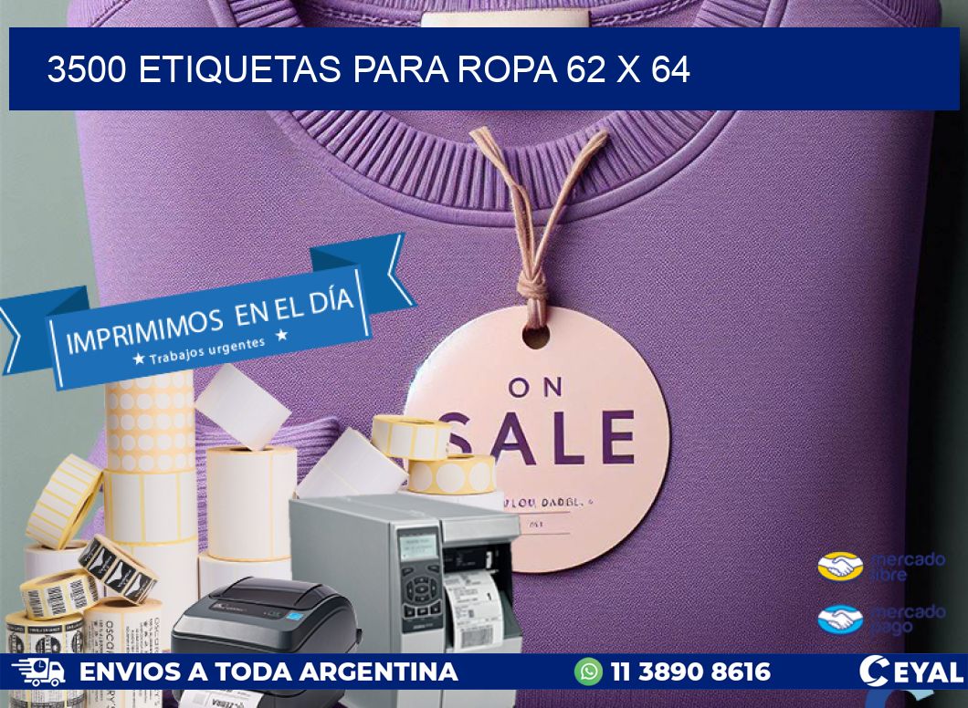 3500 ETIQUETAS PARA ROPA 62 x 64