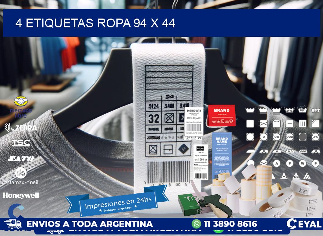 4 ETIQUETAS ROPA 94 x 44