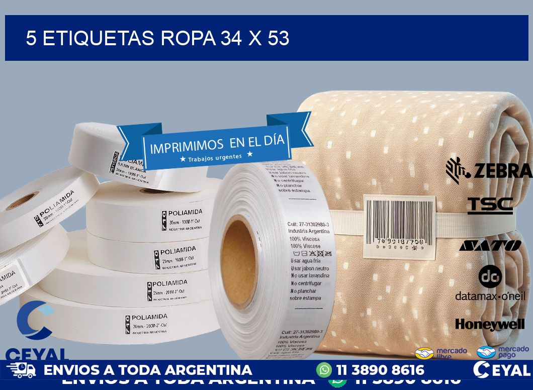 5 ETIQUETAS ROPA 34 x 53