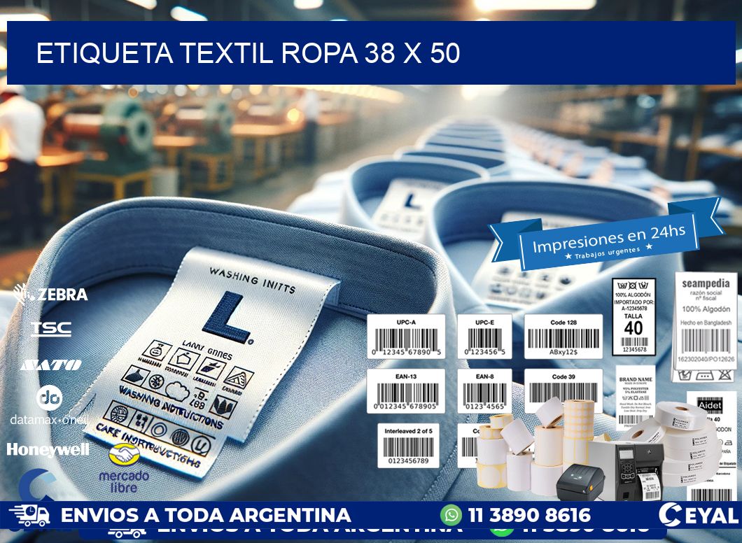 ETIQUETA TEXTIL ROPA 38 x 50