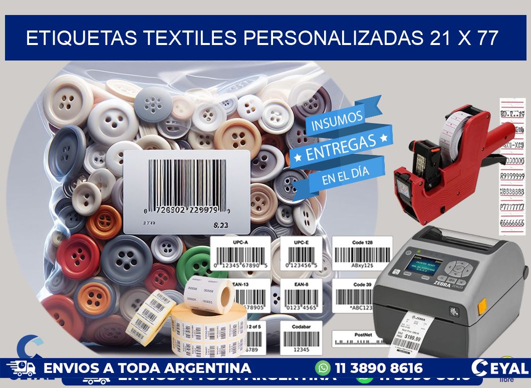 ETIQUETAS TEXTILES PERSONALIZADAS 21 x 77