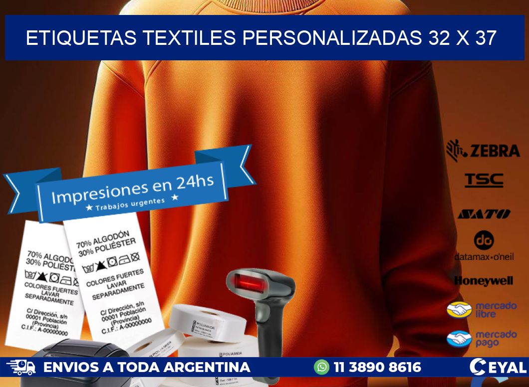 ETIQUETAS TEXTILES PERSONALIZADAS 32 x 37