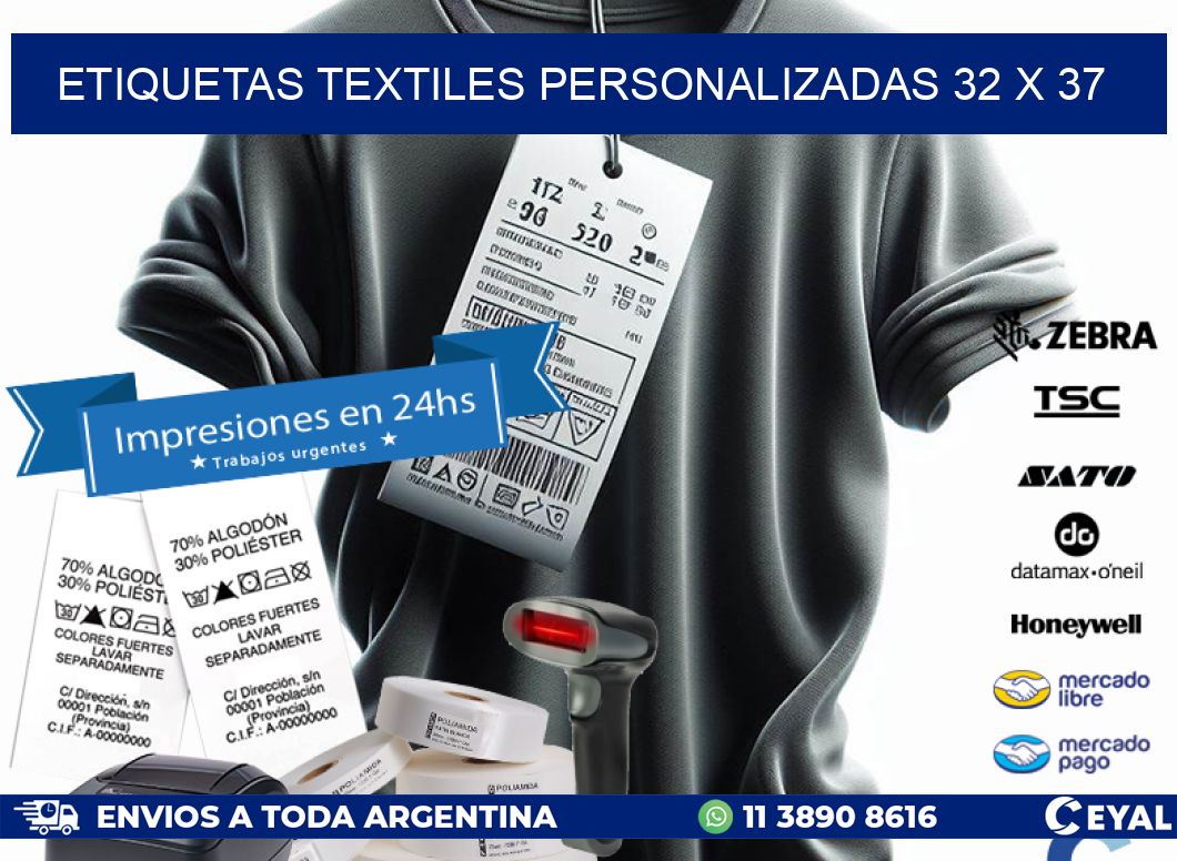 ETIQUETAS TEXTILES PERSONALIZADAS 32 x 37