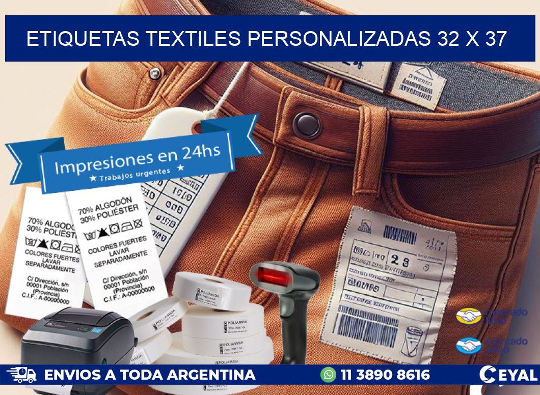 ETIQUETAS TEXTILES PERSONALIZADAS 32 x 37