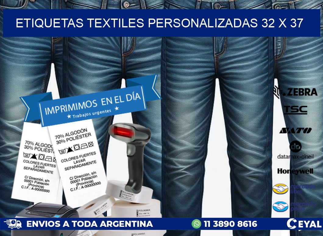 ETIQUETAS TEXTILES PERSONALIZADAS 32 x 37