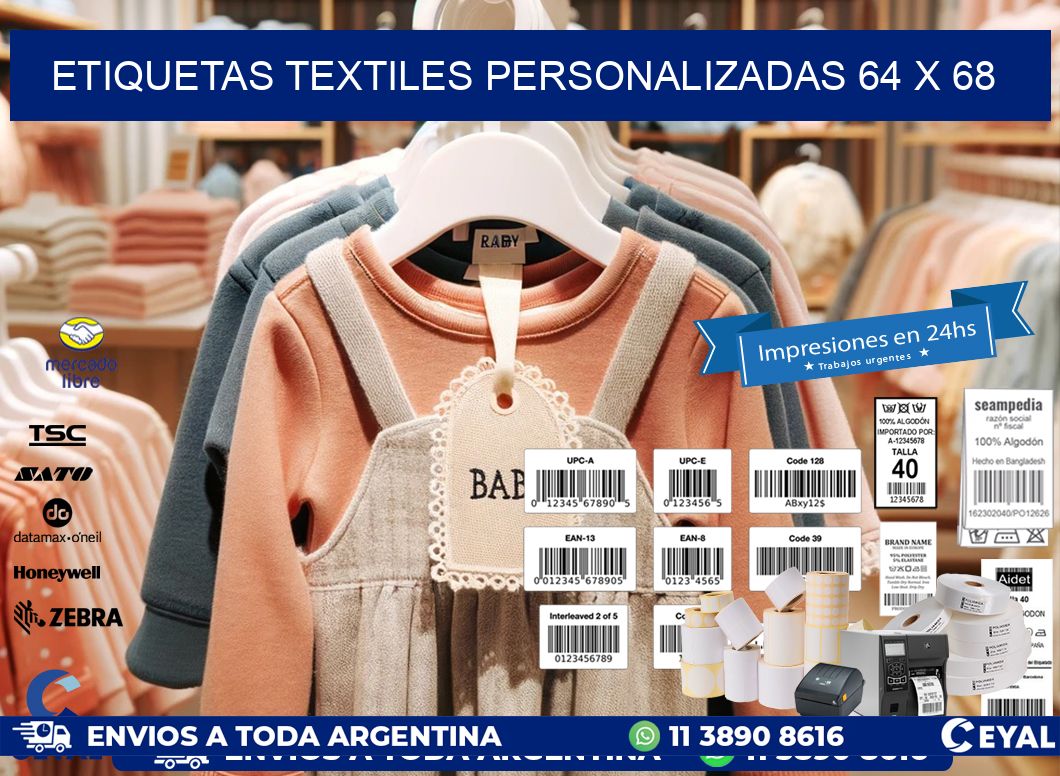 ETIQUETAS TEXTILES PERSONALIZADAS 64 x 68