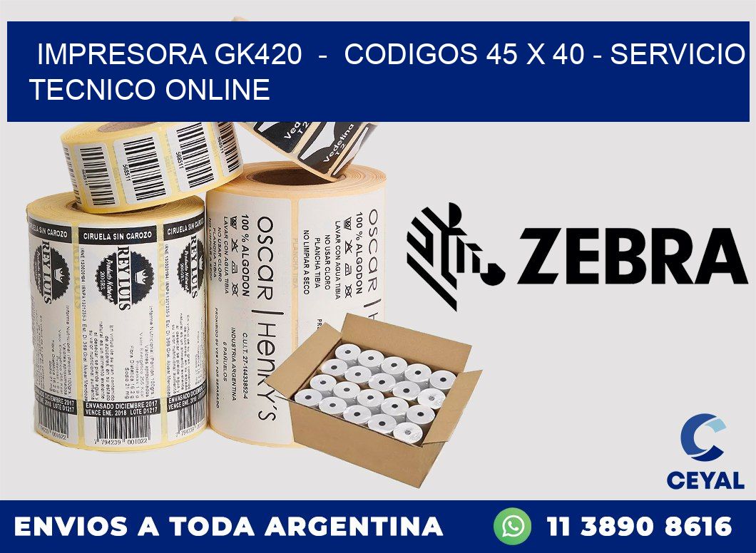 IMPRESORA GK420  -  CODIGOS 45 x 40 - SERVICIO TECNICO ONLINE