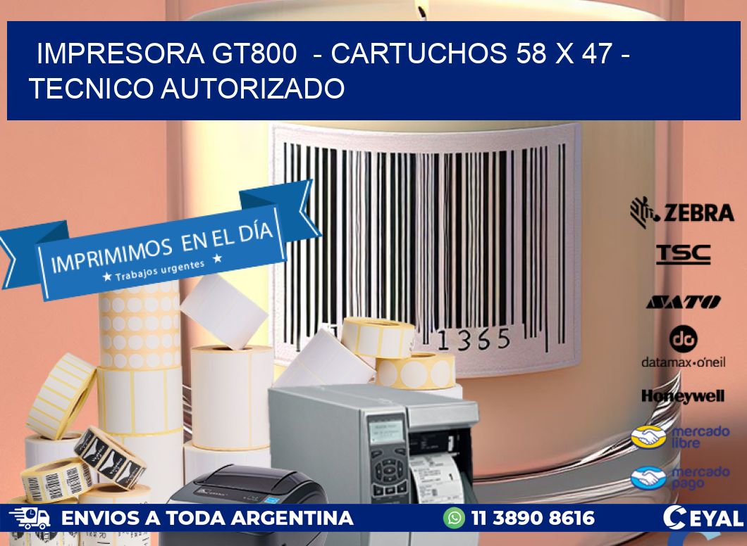IMPRESORA GT800  - CARTUCHOS 58 x 47 - TECNICO AUTORIZADO