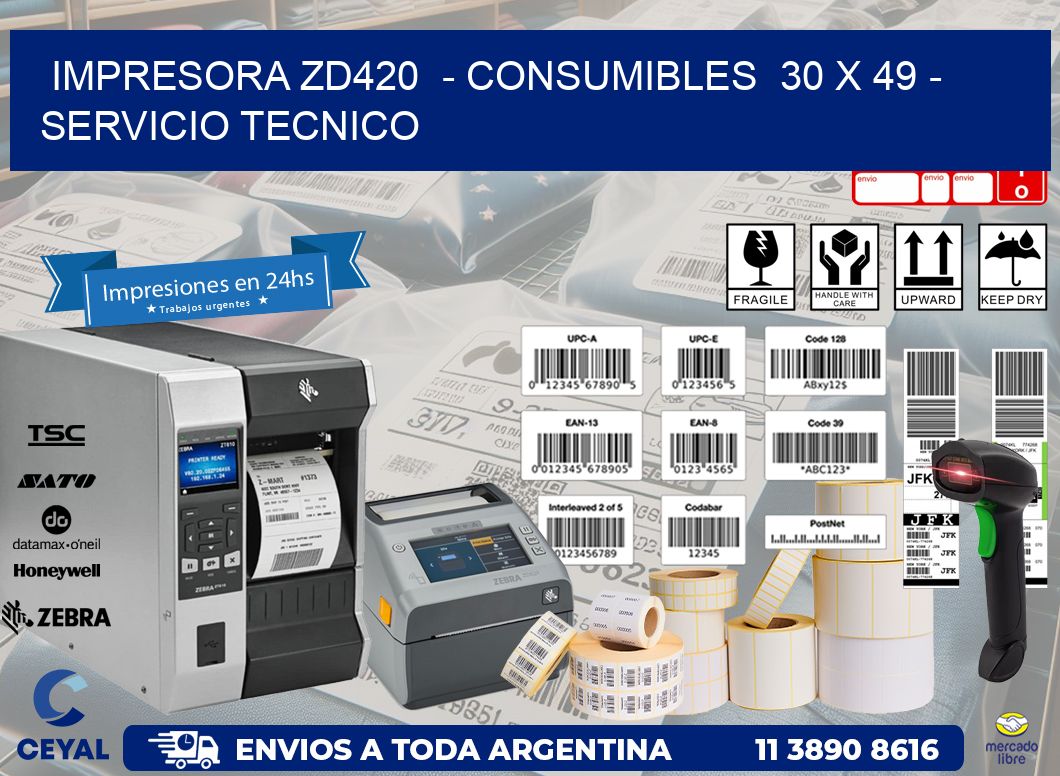 IMPRESORA ZD420  – CONSUMIBLES  30 x 49 – SERVICIO TECNICO