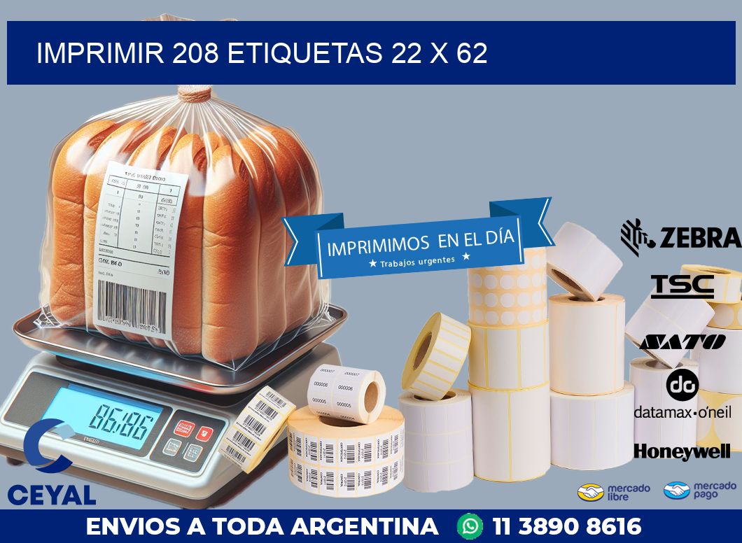 IMPRIMIR 208 ETIQUETAS 22 x 62