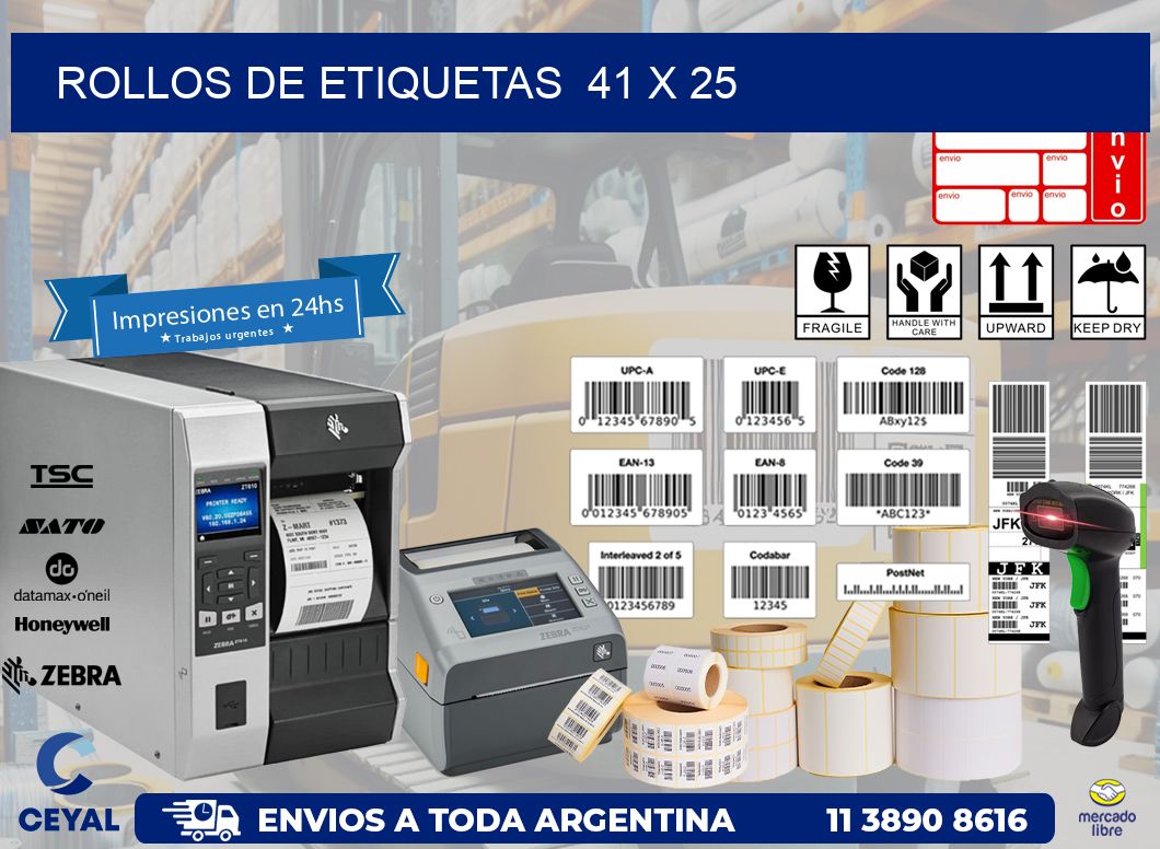 ROLLOS DE ETIQUETAS  41 x 25