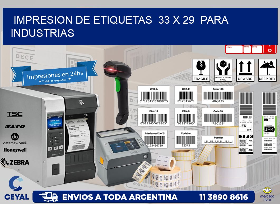 impresion de etiquetas  33 x 29  para industrias