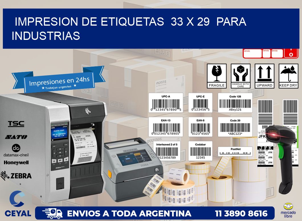impresion de etiquetas  33 x 29  para industrias