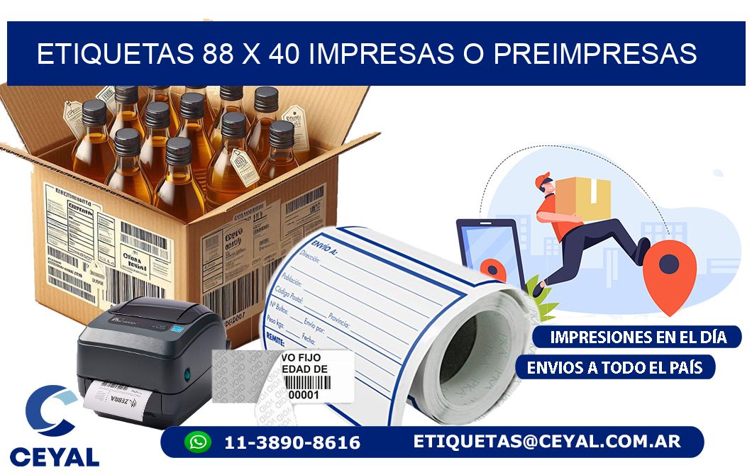 ETIQUETAS 88 x 40 IMPRESAS O PREIMPRESAS