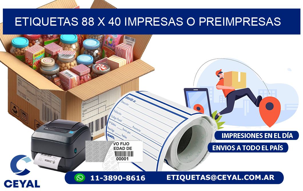 ETIQUETAS 88 x 40 IMPRESAS O PREIMPRESAS