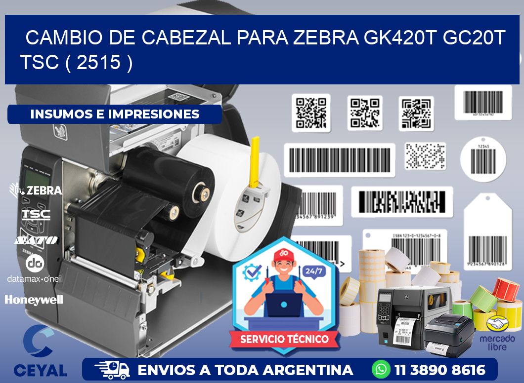 CAMBIO DE CABEZAL PARA ZEBRA GK420T GC20T TSC ( 2515 )
