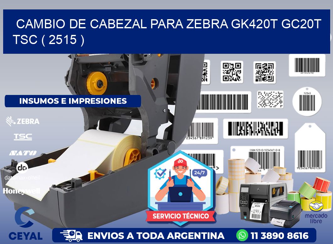 CAMBIO DE CABEZAL PARA ZEBRA GK420T GC20T TSC ( 2515 )