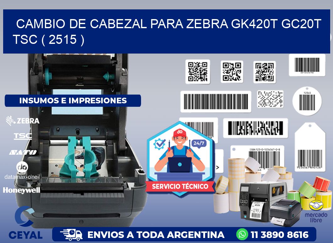 CAMBIO DE CABEZAL PARA ZEBRA GK420T GC20T TSC ( 2515 )