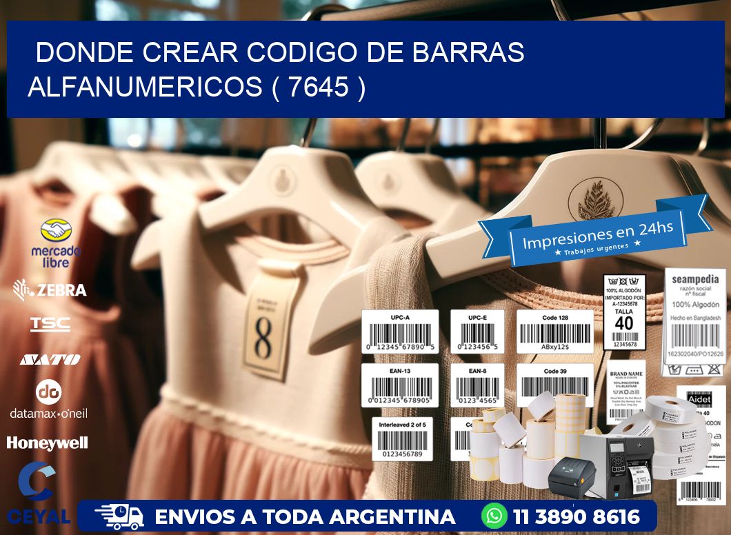 DONDE CREAR CODIGO DE BARRAS ALFANUMERICOS ( 7645 )