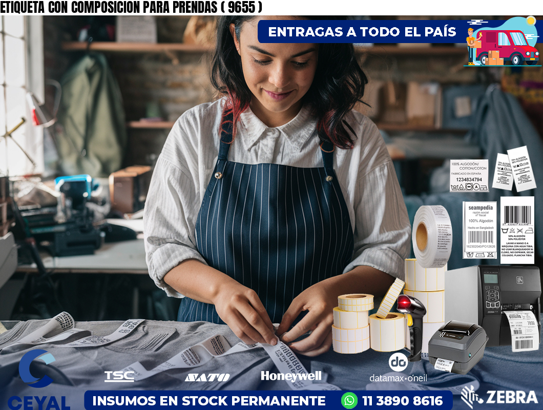 ETIQUETA CON COMPOSICION PARA PRENDAS ( 9655 )
