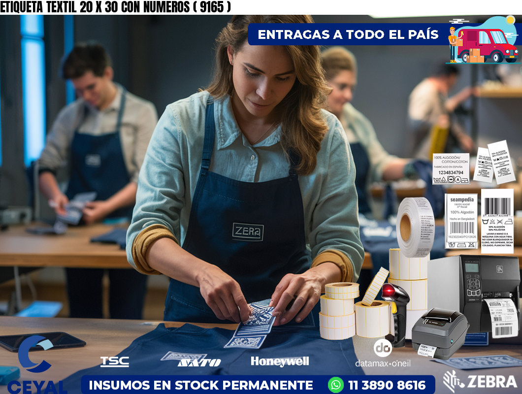 ETIQUETA TEXTIL 20 X 30 CON NUMEROS ( 9165 )
