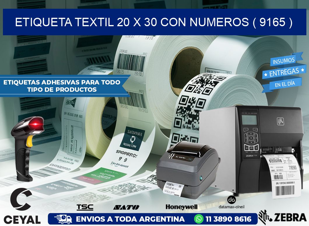 ETIQUETA TEXTIL 20 X 30 CON NUMEROS ( 9165 )