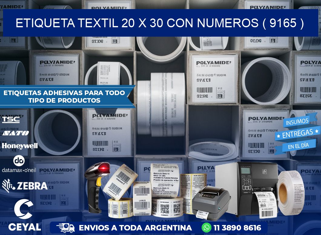 ETIQUETA TEXTIL 20 X 30 CON NUMEROS ( 9165 )