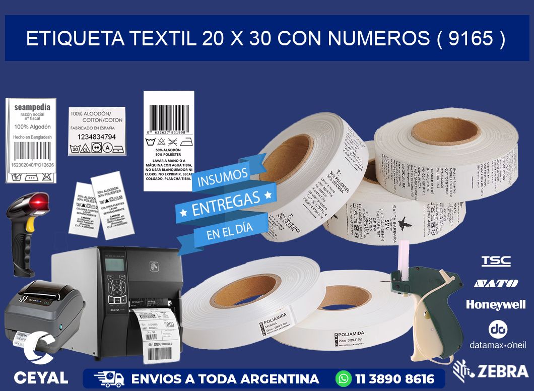 ETIQUETA TEXTIL 20 X 30 CON NUMEROS ( 9165 )