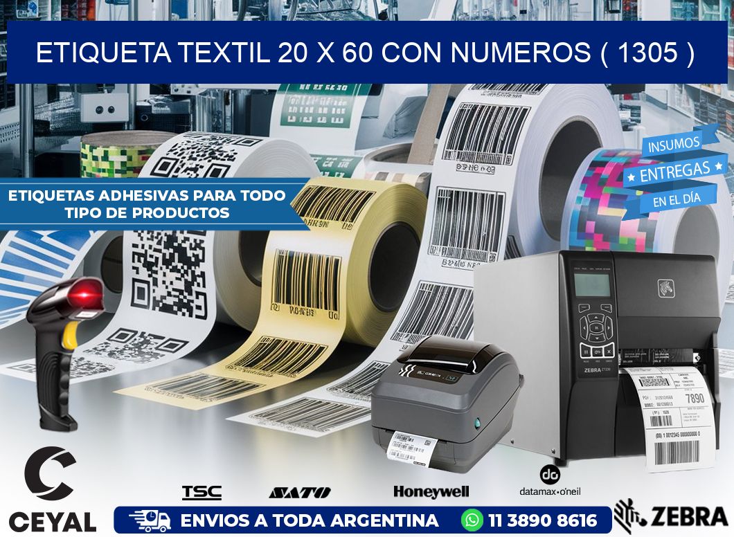 ETIQUETA TEXTIL 20 X 60 CON NUMEROS ( 1305 )