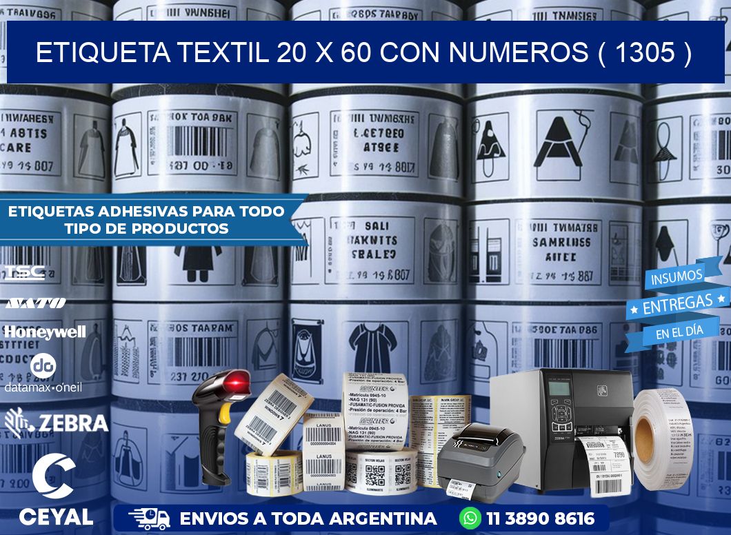 ETIQUETA TEXTIL 20 X 60 CON NUMEROS ( 1305 )