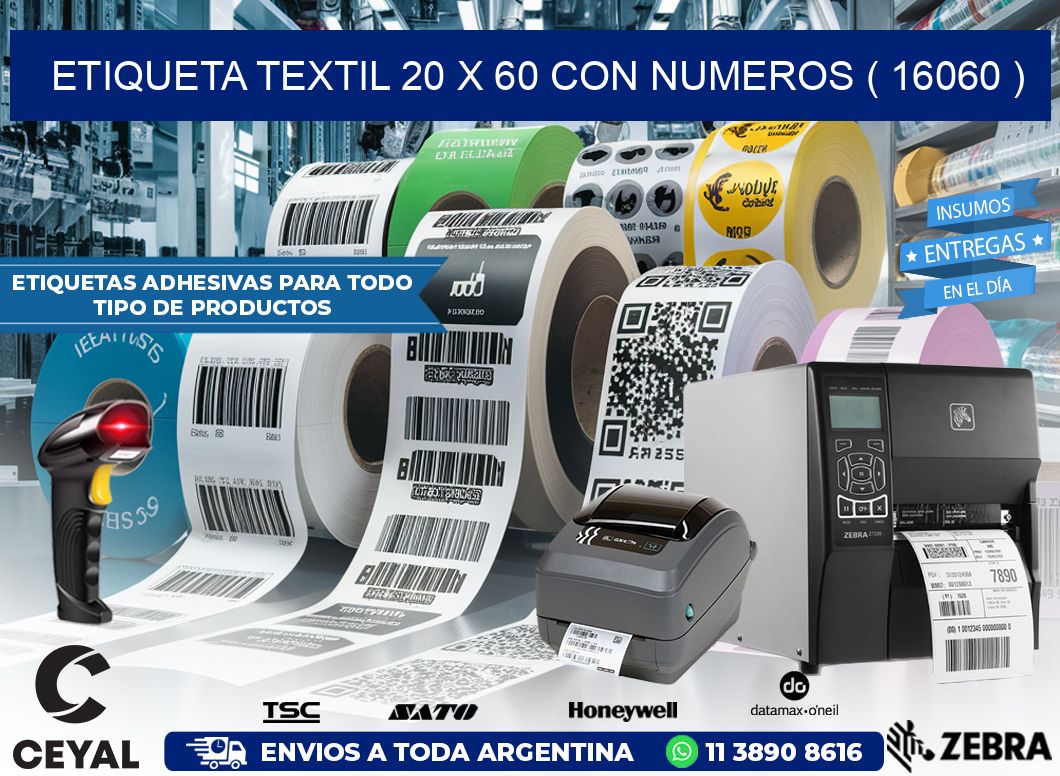 ETIQUETA TEXTIL 20 X 60 CON NUMEROS ( 16060 )