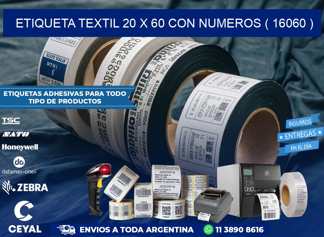 ETIQUETA TEXTIL 20 X 60 CON NUMEROS ( 16060 )