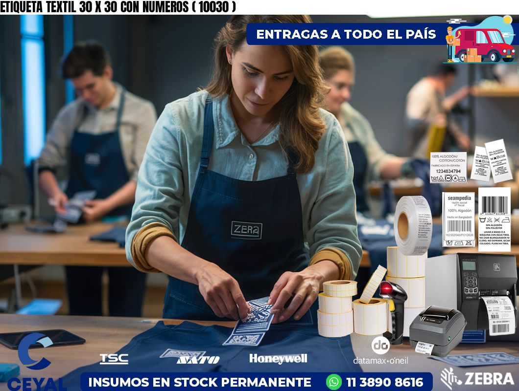 ETIQUETA TEXTIL 30 X 30 CON NUMEROS ( 10030 )