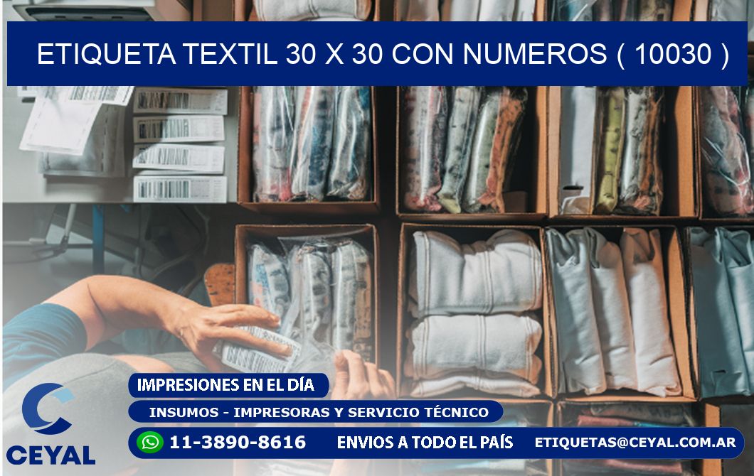 ETIQUETA TEXTIL 30 X 30 CON NUMEROS ( 10030 )