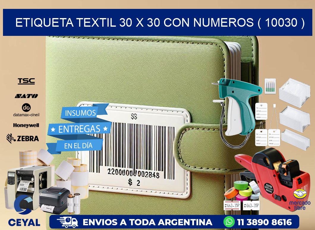 ETIQUETA TEXTIL 30 X 30 CON NUMEROS ( 10030 )