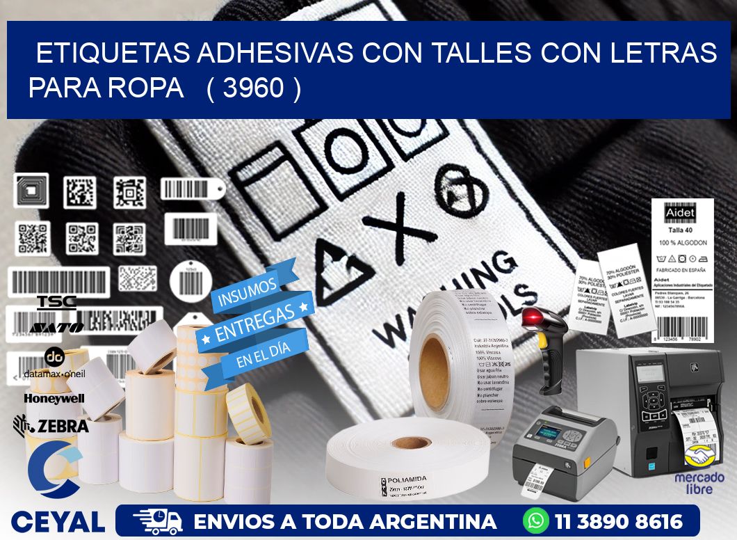ETIQUETAS ADHESIVAS CON TALLES CON LETRAS PARA ROPA   ( 3960 )
