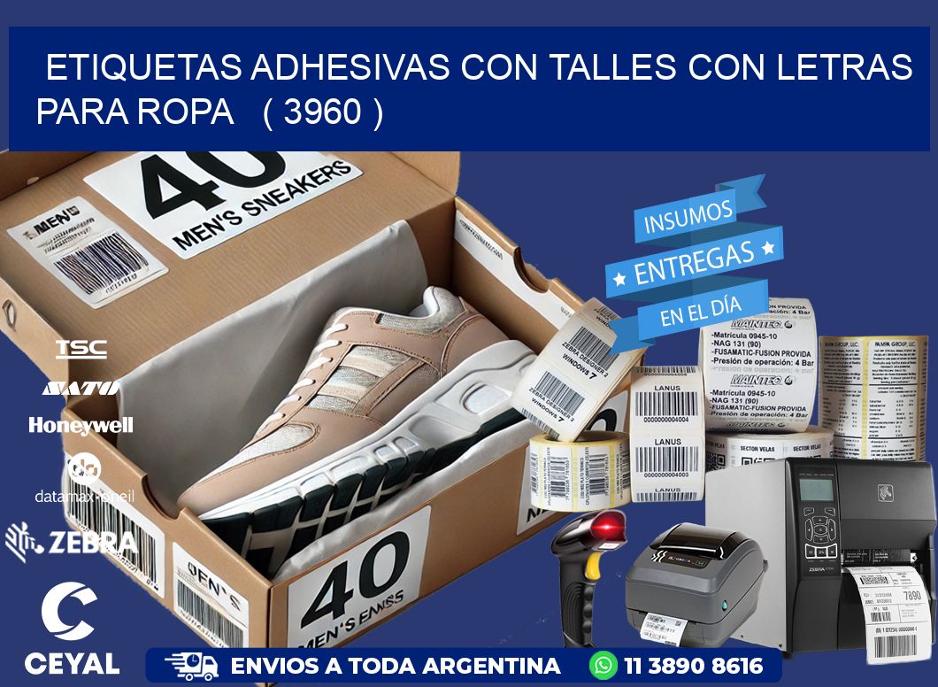ETIQUETAS ADHESIVAS CON TALLES CON LETRAS PARA ROPA   ( 3960 )