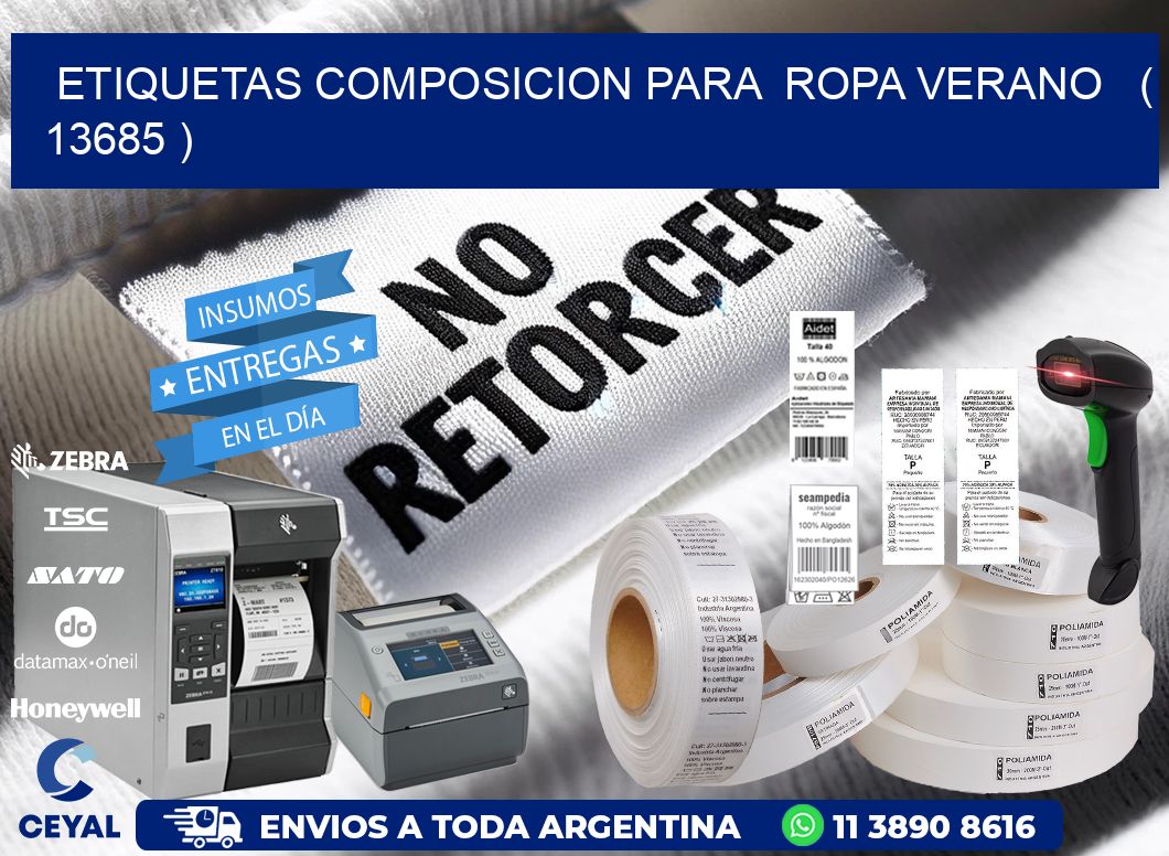 ETIQUETAS COMPOSICION PARA  ROPA VERANO   ( 13685 )