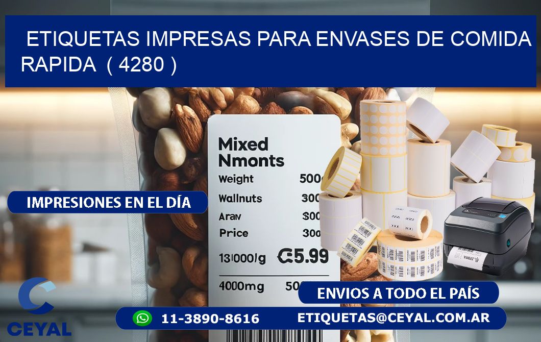 ETIQUETAS IMPRESAS PARA ENVASES DE COMIDA RAPIDA  ( 4280 )