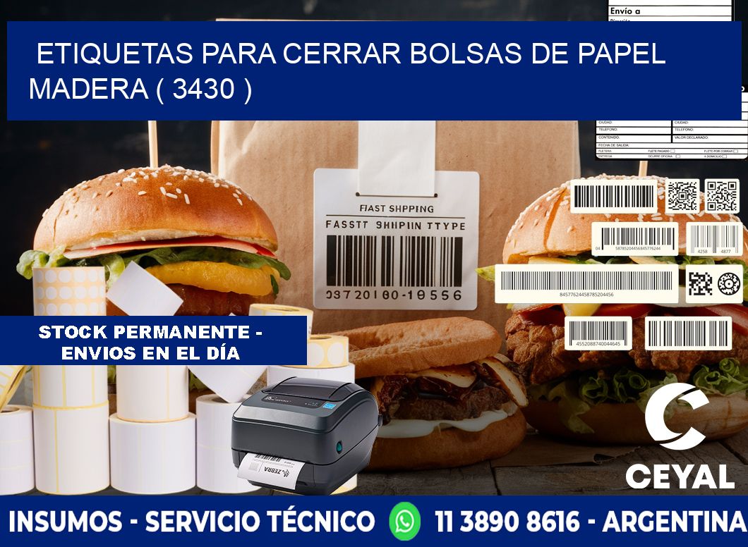ETIQUETAS PARA CERRAR BOLSAS DE PAPEL MADERA ( 3430 )