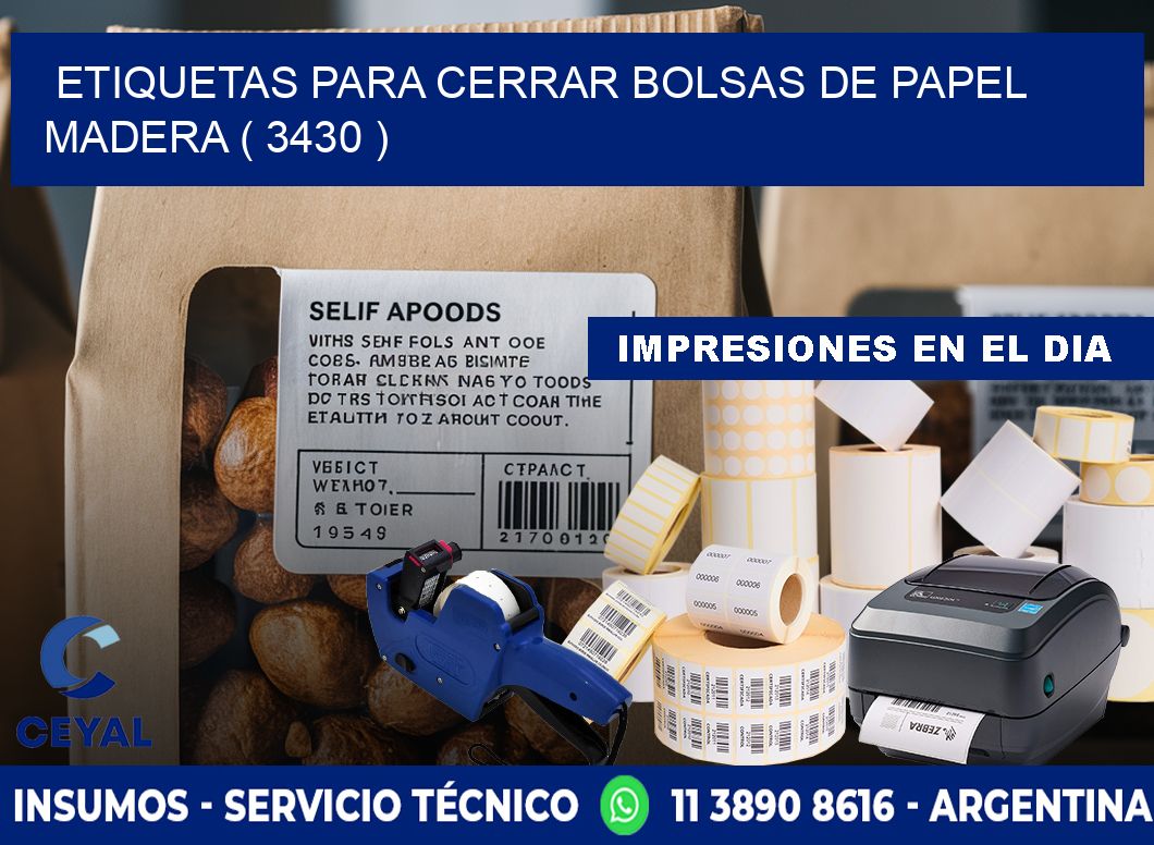 ETIQUETAS PARA CERRAR BOLSAS DE PAPEL MADERA ( 3430 )